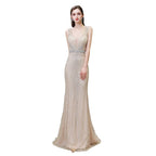 Stylish Deep V-Neck Sleeveless Beading Silver Slim Mermaid Party Gown