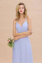Stylish Halter V-Neck Sleeveless Floor-Length A-Line Bridesmaid Dress