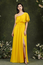 Stylish Split Front One-shoulder Tulle Aline Prom dress