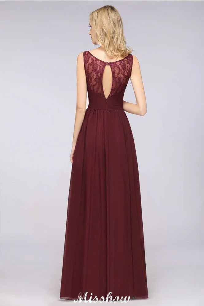 Stylish V-Neck aline Evening Maxi Gown Chiffon Sleeveless Bridesmaid Dress Burgundy