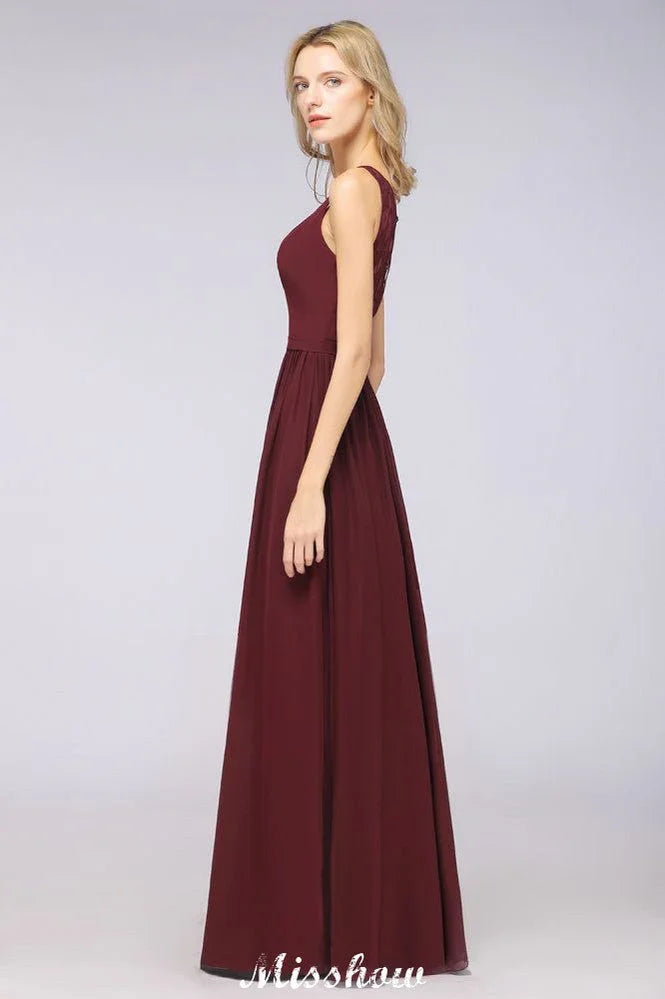 Stylish V-Neck aline Evening Maxi Gown Chiffon Sleeveless Bridesmaid Dress Burgundy