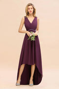 Stylish V-Neck Hi-Lo Party Dress A-line Beads Chiffon Bridesmaid Dress