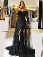 Sweetheart Lace-Appliques Front-Split Newest Long-Sleeve Mermaid Prom Dress