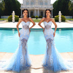 Sweetheart Long Mermaid Lace Sleeveless Prom Dress With Train