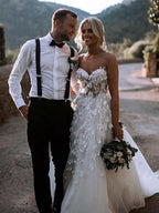 Sweetheart Neck Tulle Wedding Dresses Appliqued Wedding Gowns