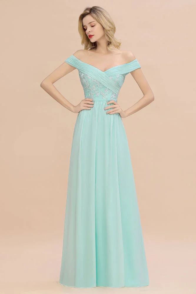 Sweetheart Ruffles Simple Prom Dresses Off the Shoulder aline Bridesmaid Dress