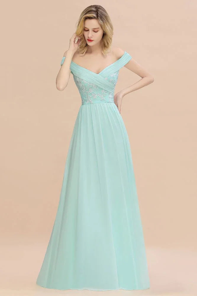 Sweetheart Ruffles Simple Prom Dresses Off the Shoulder aline Bridesmaid Dress