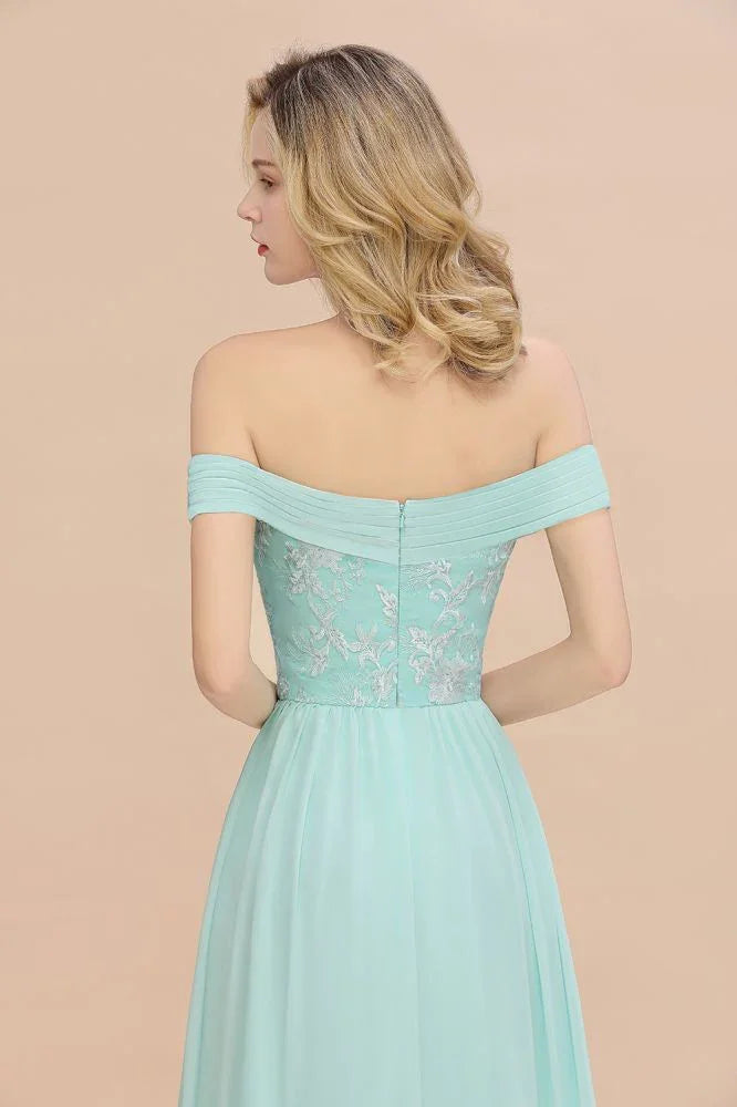 Sweetheart Ruffles Simple Prom Dresses Off the Shoulder aline Bridesmaid Dress