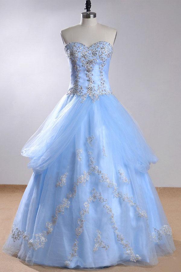 Sweetheart Sleeveless Light Blue  Beading Wedding Dress With Beading