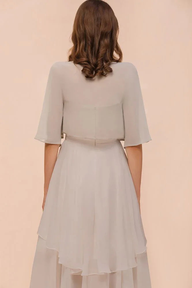 Sweetheart Sleeveless Mini Grey Bridesmaid Dress with Chiffon Wraps