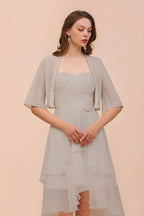 Sweetheart Sleeveless Mini Grey Bridesmaid Dress with Chiffon Wraps