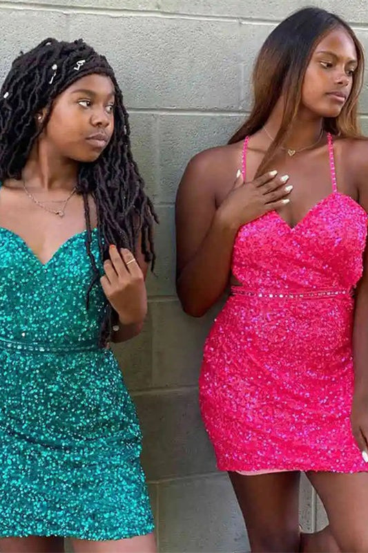 Sweetheart Sleeveless Sequined Short Homecoming Dresses