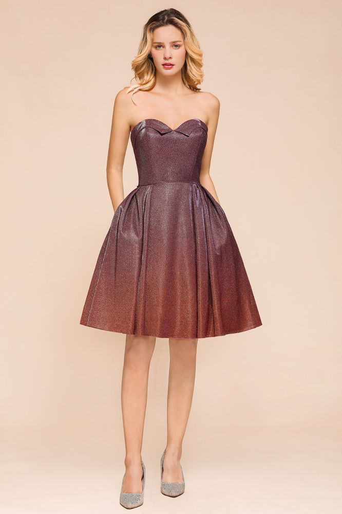 Sweetheart Sleevless Mini Homecoming Dress Bright Silk Knee Length Prom Dress