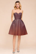 Sweetheart Sleevless Mini Homecoming Dress Bright Silk Knee Length Prom Dress