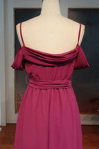 Sweetheart Spaghetti A-line Floor Length Ruffled Chiffon Prom Dresses with Bow Sash