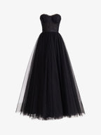 Talia | Black A Line Sweetheart Corset Tulle Prom Dress with Slit