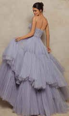 Strapless Tulle Beaded Plus Size Prom Gown
