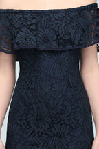 Tea Length Black Mermaid Off-shoulder Lace Prom Dresses