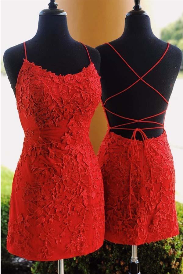 Tie Back  Appliqued Sheath Pink Short Prom Dress Homecoming Dress