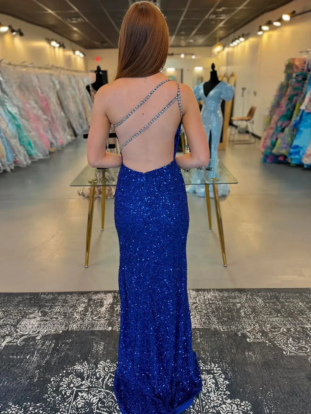 Tove | Orange One Sholder Sequins Mermaid Prom Dresses with Slit