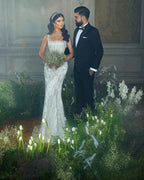 Trendy Floor Length Square Spaghetti Straps Sleeveless Mermaid Lace Wedding Dress