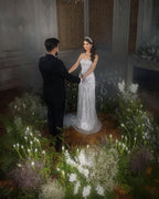 Trendy Floor Length Square Spaghetti Straps Sleeveless Mermaid Lace Wedding Dress