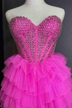 Spencer | Tulle A-Line Tiered Sweetheart Beaded High Low Prom Dress