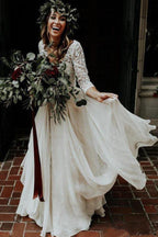 Two Piece 3/4 Sleeve Chiffon Wedding Dresses Wedding Dress