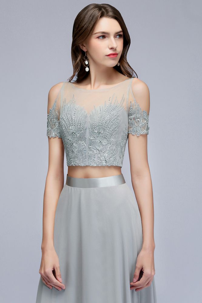 Two-piece Floor Length Appliqued Chiffon Prom Dresses