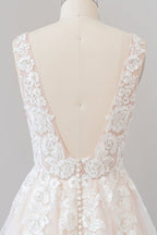 V-neck Appliques Tulle Floor length Wedding Dress