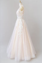 V-neck Appliques Tulle Floor length Wedding Dress
