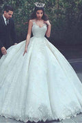 V-neck Neckline Ball Gown Wedding Dresses With Lace Appliques