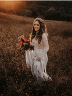 V-Neck Polka Dot Lace Open Back Long Sleeve  Boho Bridal Gown