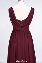 V-Neck Sleeveless Floor-Length Bridesmaid Dress Aline Ruffles Chiffon Party Gown