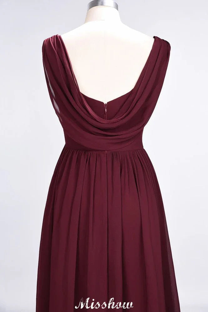 V-Neck Sleeveless Floor-Length Bridesmaid Dress Aline Ruffles Chiffon Party Gown