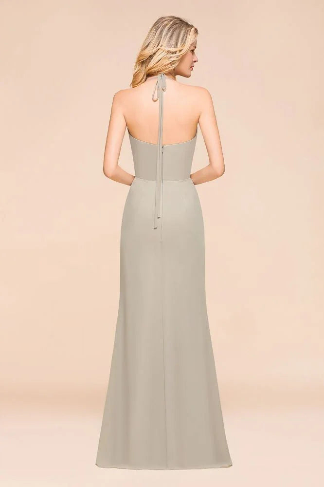 V-Neck Spaghetti Floor Length Folds Bridesmaid Dress