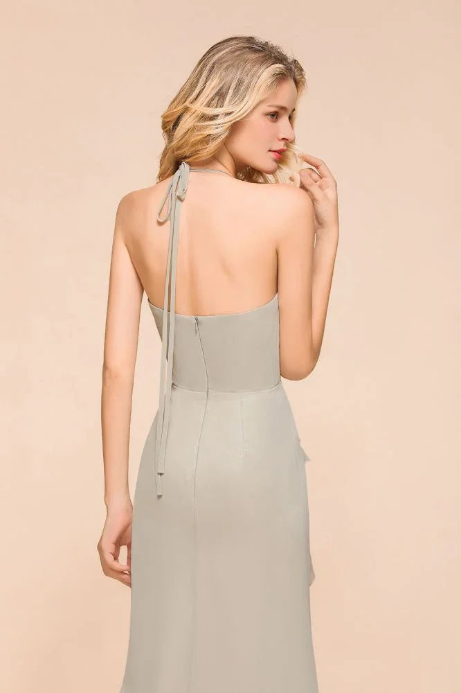 V-Neck Spaghetti Floor Length Folds Bridesmaid Dress