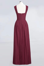 V-Neck Straps Sleeveless Floor-Length Bridesmaid Dress with Ruffles