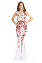 Vintage Beadings Mermaid Evening Gowns V-Neck Floor Length Prom Dress
