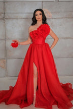Vintage one shoulder sleeveless a-line tulle evening dresses pattern