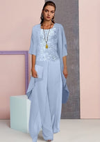 Vintage Square 3/4 length sleeves Two pieces Chiffon Mother dress