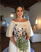 Wedding Dresses Bateau Embroidery Romantic Half Sleeve Bridal Gown