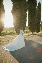 Wedding Dresses Bateau Embroidery Romantic Half Sleeve Bridal Gown