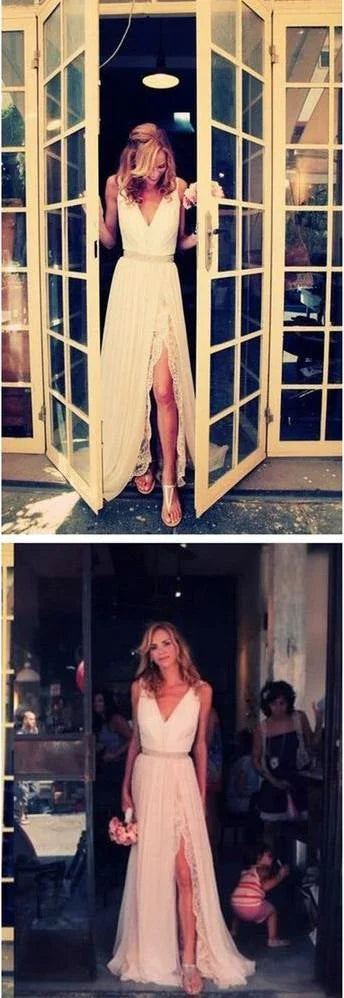 Cheap White Long Lace Wedding Dresses, Prom Dresses, Elegant Evening Dresses, MW126