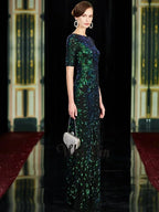 Sparkle Sexy Mermaid Evening Dresses Long Sequined O-Neck Green Evening Gowns For Party Vestidos Largos Fiesta