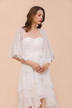 White Bridesmaid Dress Knee Length Two Layers of Wedding Guest Dress with Wraps