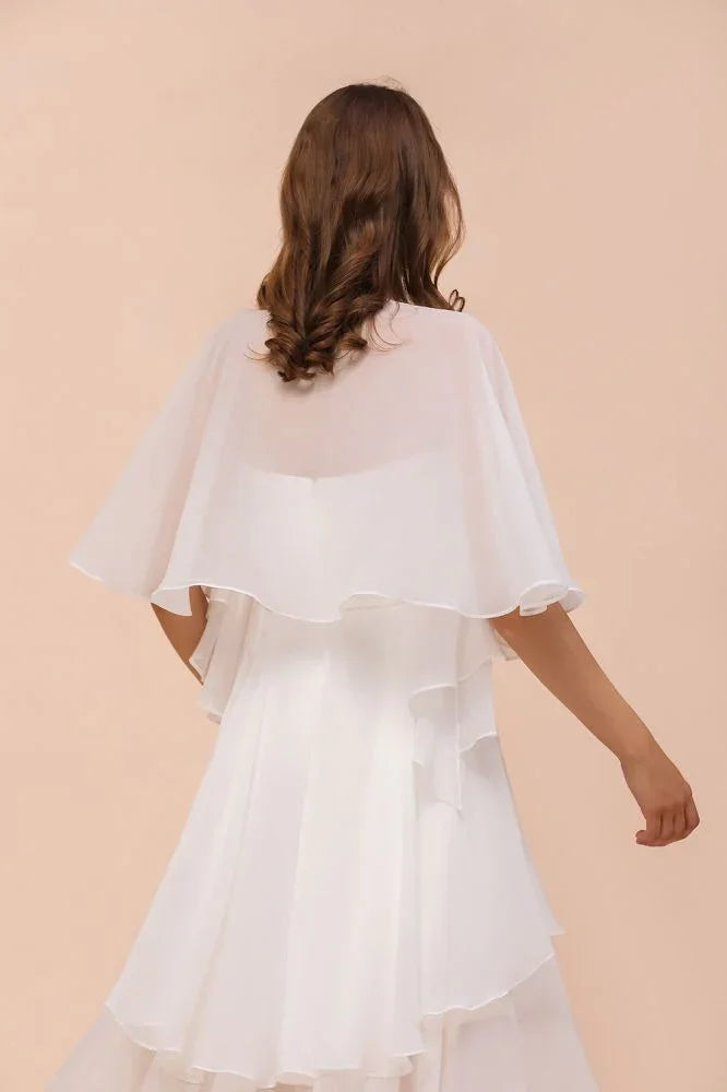 White Bridesmaid Dress Knee Length Two Layers of Wedding Guest Dress with Wraps