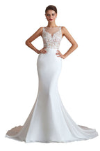 White Illusion Neck Column Wedding Dress Sleeveless Bridal Gowns