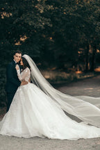 White Sweetheart A-line Long Sleeves Wedding Dress With Lace