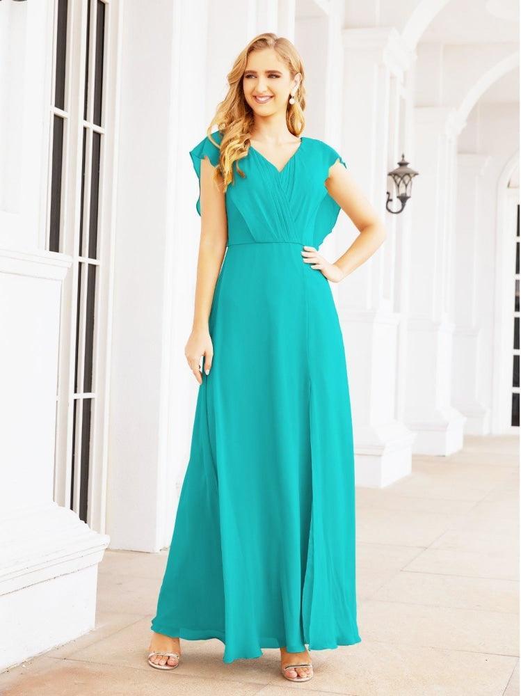 Women's Bridesmaid Dresses Chiffon Cape Formal Evening Party Prom Dress Open Back Gowns for Wedding Guests SEA28058